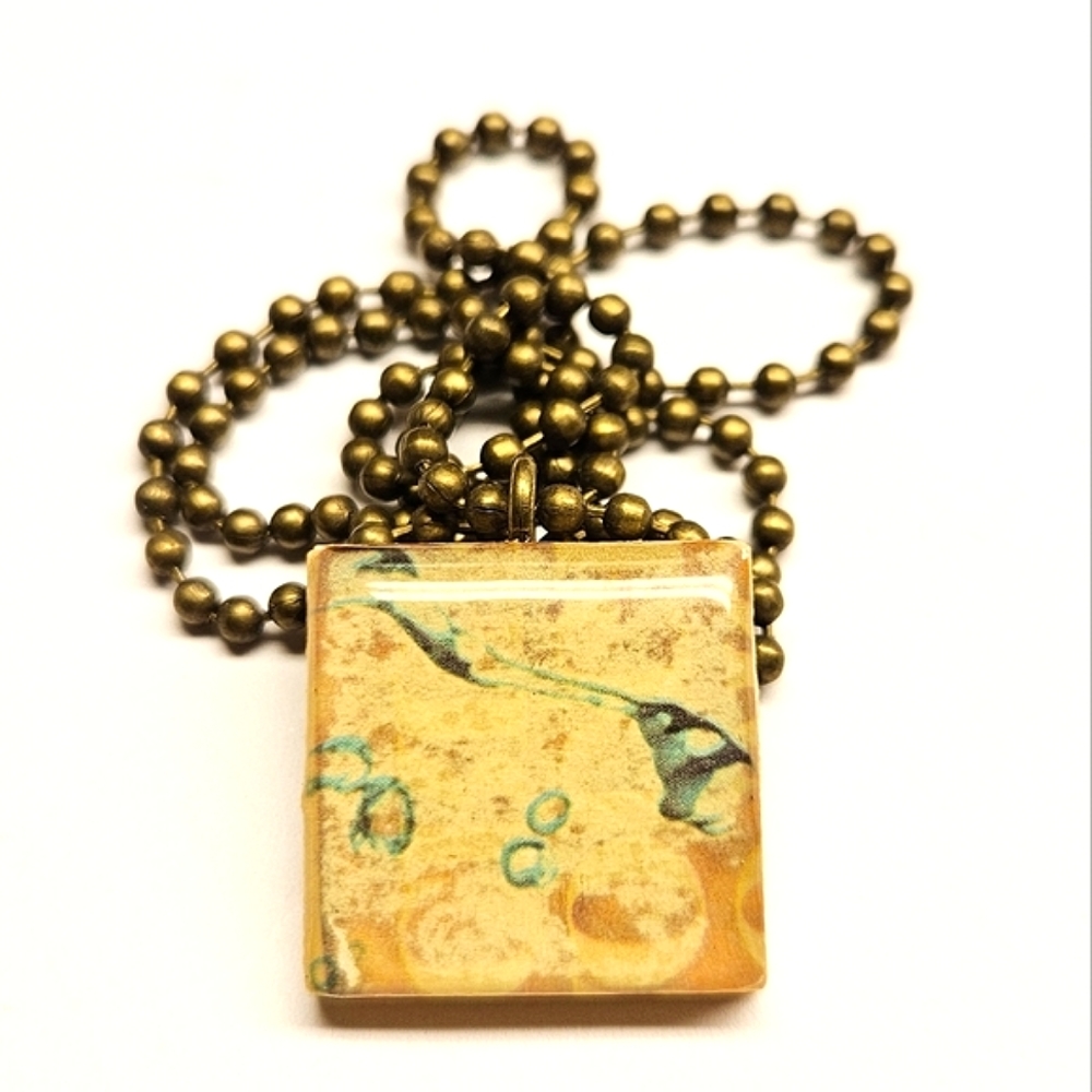 Tan and Aqua Colored Tile Pendant